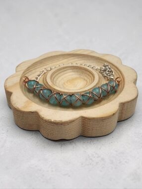 Handmade Blue Beaded Wire Wrapped Bracelet | Adjustable Chain Boho Jewelry